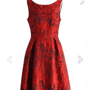 Chicwish Red Embossed Jacquard Waterfall Dress